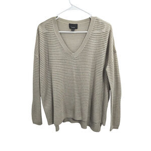 Anthropologie Lumiere Beige V-neck Open Knit Pullover Sweater Lightweight Size S